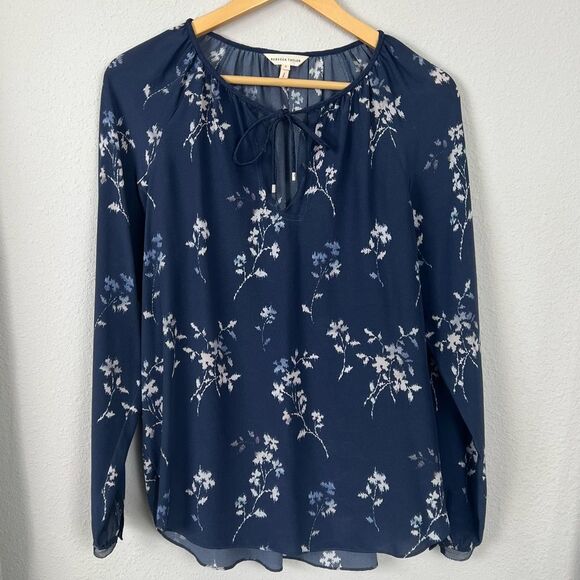Rebecca Taylor Wisteria Neck Tie Floral Top Silk women's Size 6 blue - Picture 2 of 9